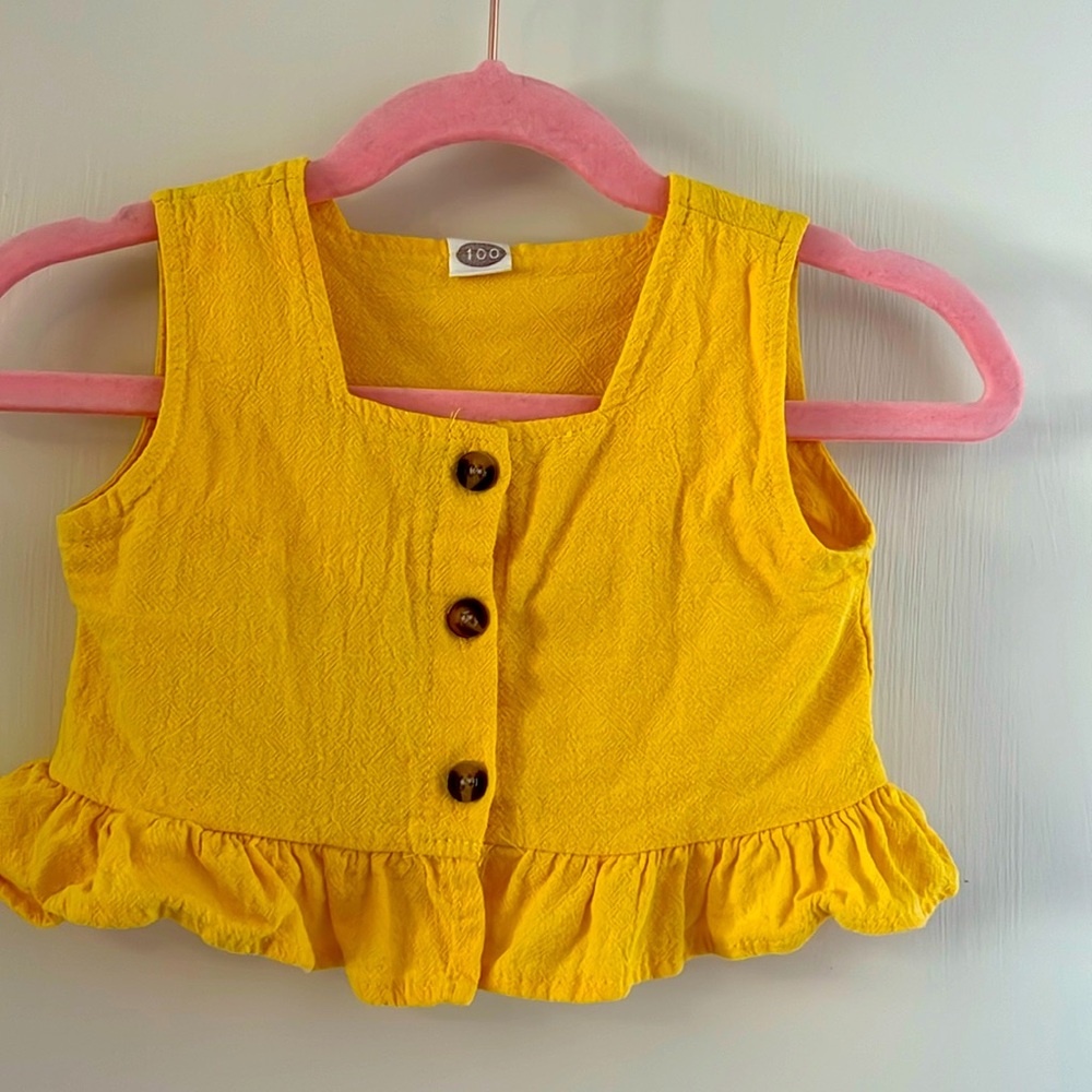 Bright yellow linen ruffle hem tank